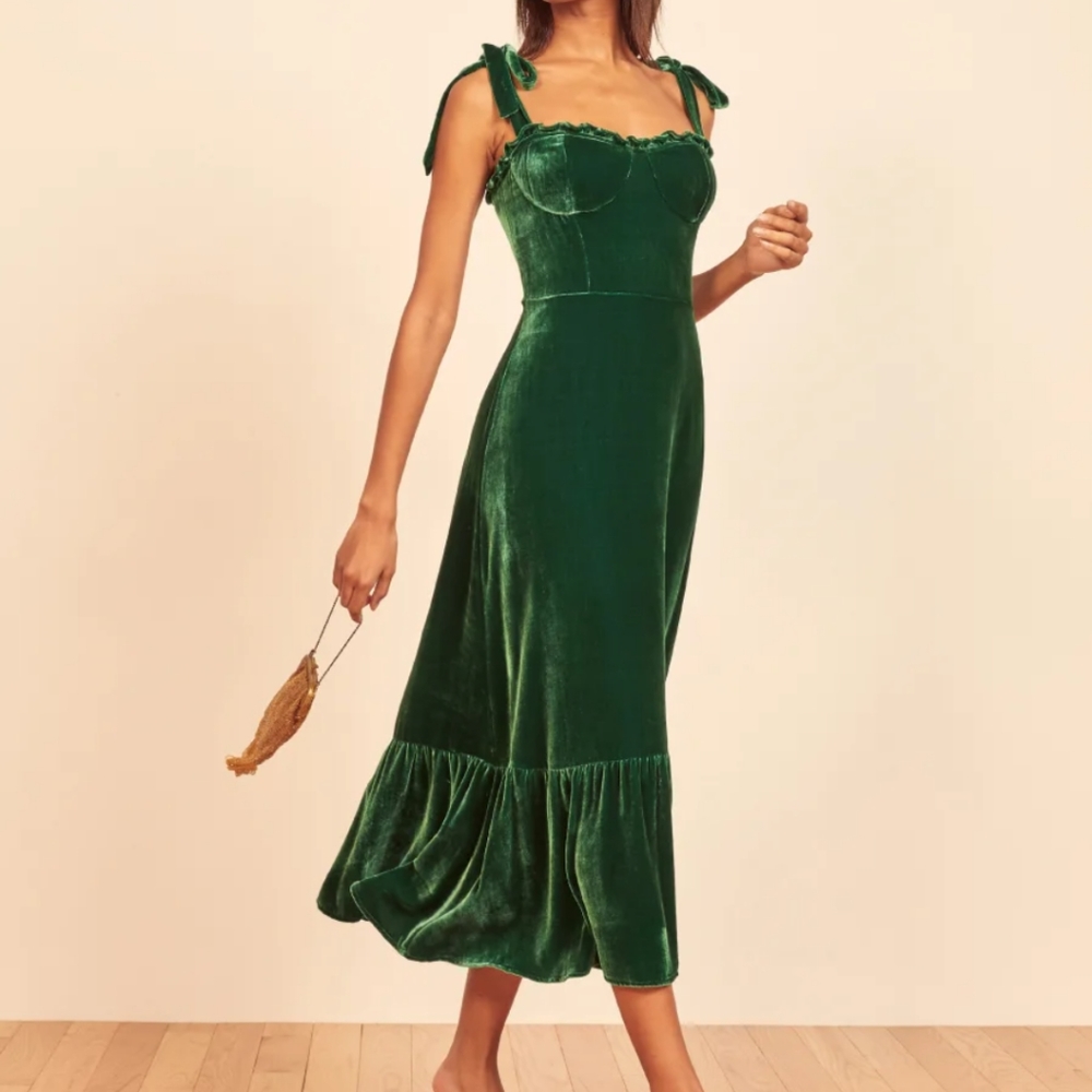 Reformation Antoinette velvet dress in Emerald 0